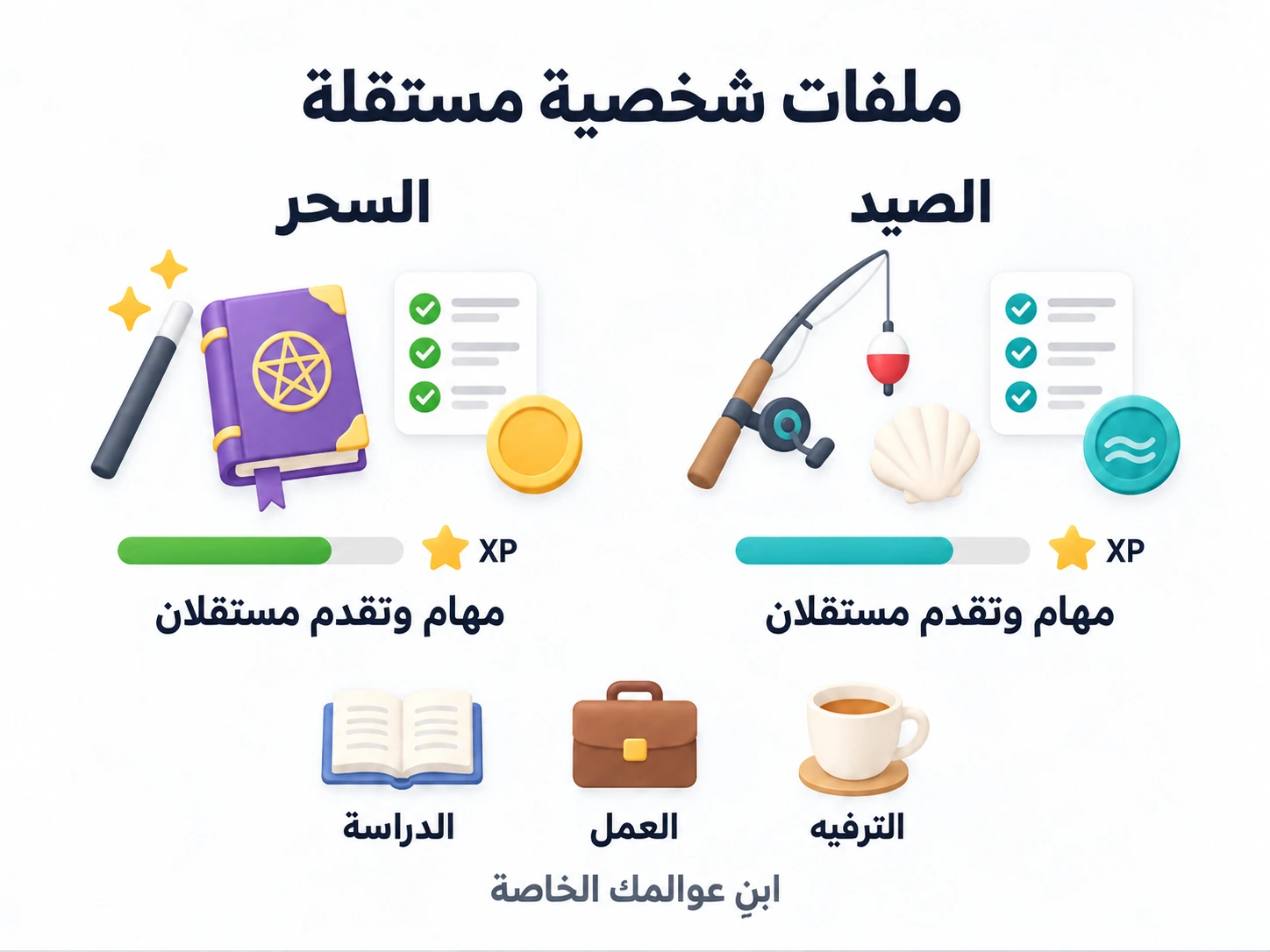 ملفا السحر والصيد يحتفظان بتقدم مستقل، والدراسة والعمل والترفيه موضوعات بديلة