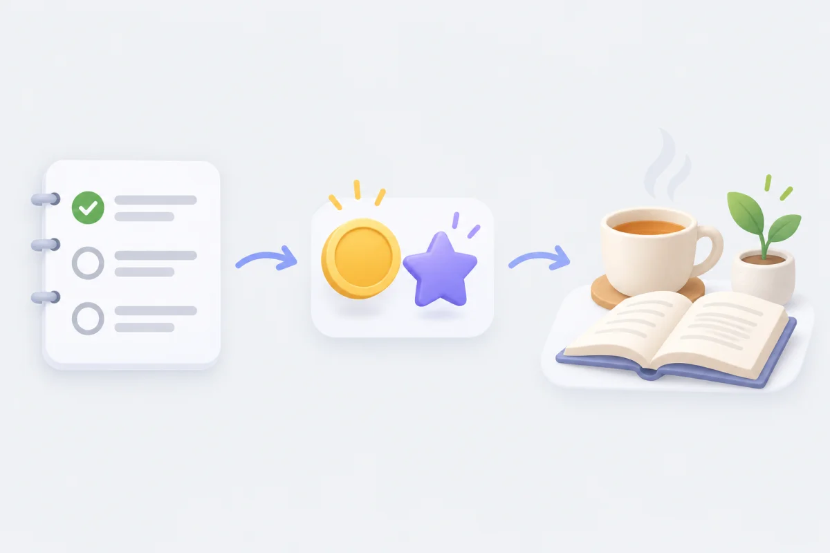 Concept illustration: action leads to reward, then self-chosen rest