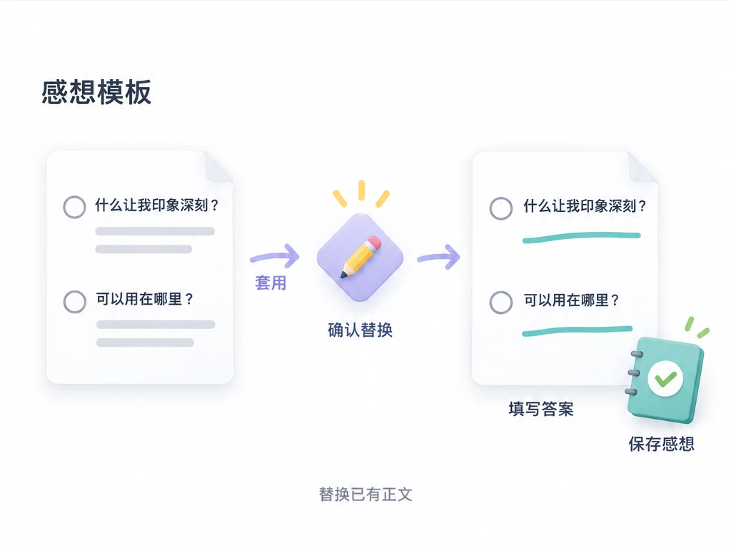 套用问题模板，确认替换正文，填写并保存答案。